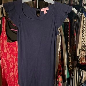 Lilly Pulitzer Navy Blue Ruffle Sleeve Dress